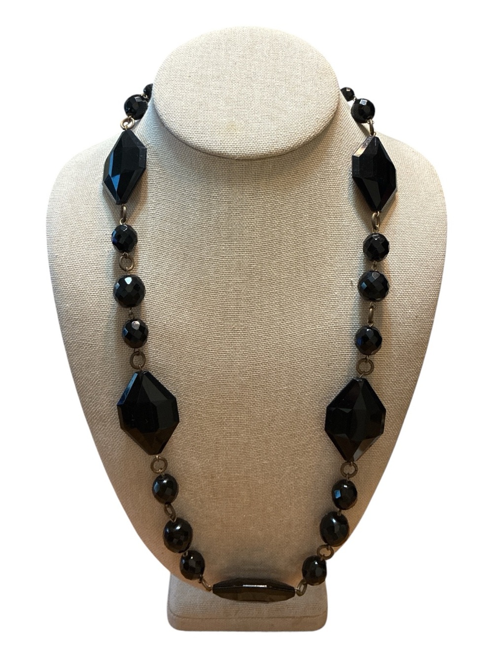 🔵 Anne Koplik Designs Black Faceted Bead Statement Necklace ~ 26.5 Inches